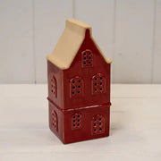 Medium red Ceramic LED Townhouse with Sand Roof. 6 Hour Timer