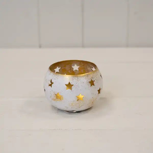 Gold Antique Votive with Star Design 8x8x6cm