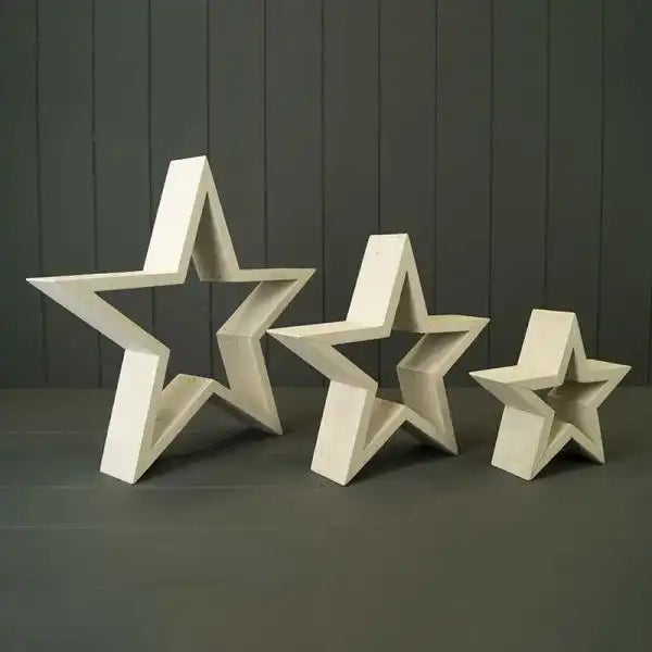 Set of Three Wooden Stars L31cm M23cm S15.5cm