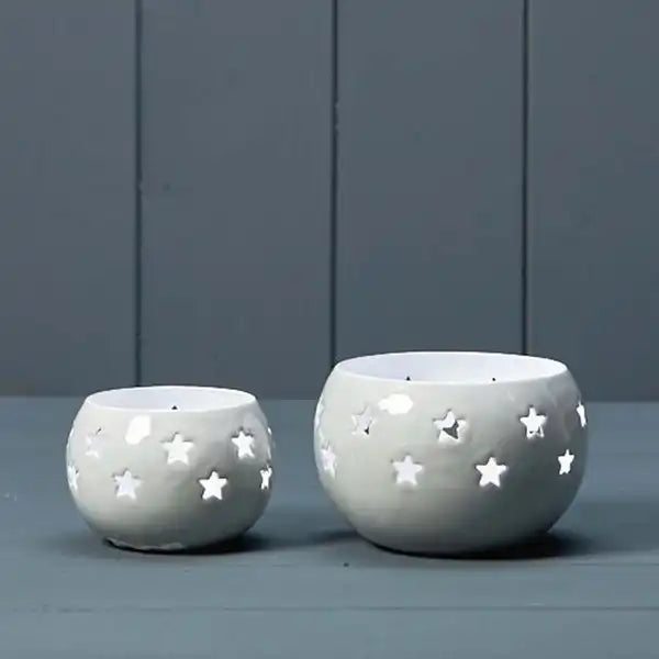 Grey Votive with Star Cut Design 8x8x6cm