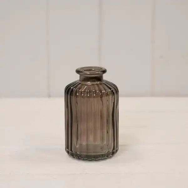 Warm Grey Ribbed Glass Bottle