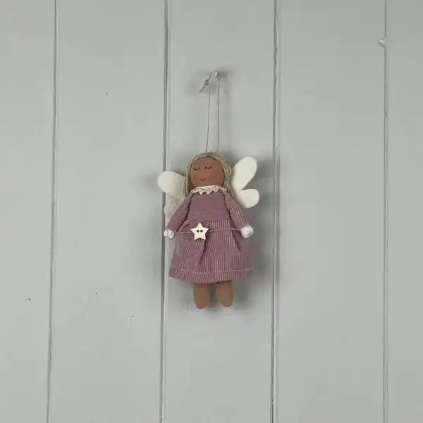 Pink Fabric Hanging Angel with Heart (12cm)