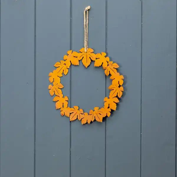 Small Metal Autumnal Leaf Wreath in Orange