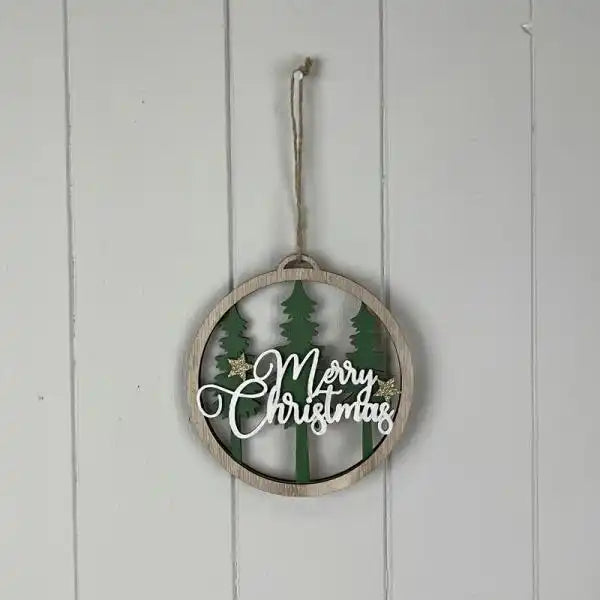 Wooden Hanging Circle with Tree H13.5xW12.7xD0.8cm  Weight-22g