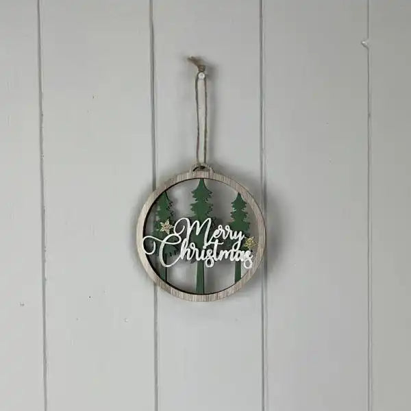 Wooden Hanging Circle with Tree H11xW10.5xD0.8cm  Weight-14g