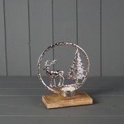 Metal Reindeer Scene Tealight L15.5xW7.5xH16.5cm