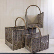 Set of 3 square greywashed baskets: S H42 X L25  M: H52 X L30  L: H59 X L35 cm