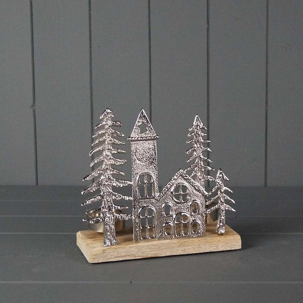 Metal Townscape Tealight Holder L18.5xW7.5xH17.5cmÂ  Weight-280g