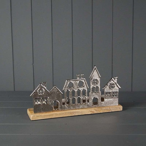 Metal Townscape Tealight Holder L32xW7.5xH16cm Weight-580g
