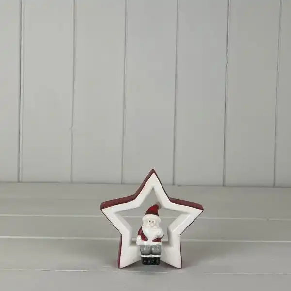 Small Ceramic Star with Sitting Santa size 11*3.5*10.2cm