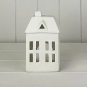 White Ceramic House Tealight Holder L10.2xD7.5xH17.4cm  Weight-419g