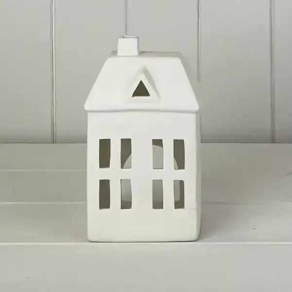 White Ceramic House Tealight Holder L10.2xD7.5xH17.4cm  Weight-419g