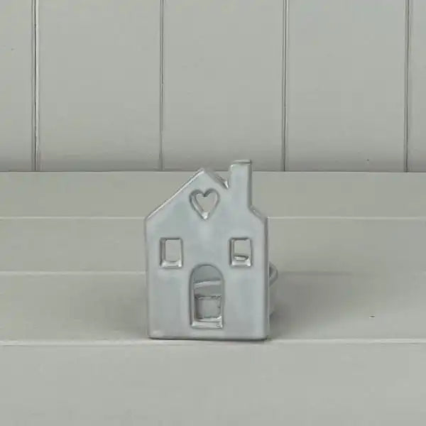 White Ceramic House Tealight Holder L6.7xD6xH8.6cm  Weight-136g