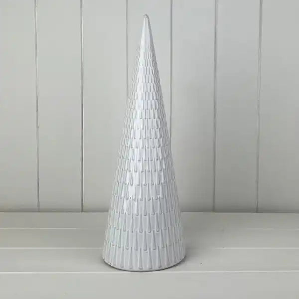 White Ceramic Tree Oranament with Textured Detail  L12.8xD12.8xH36.3cm  Weight-826g