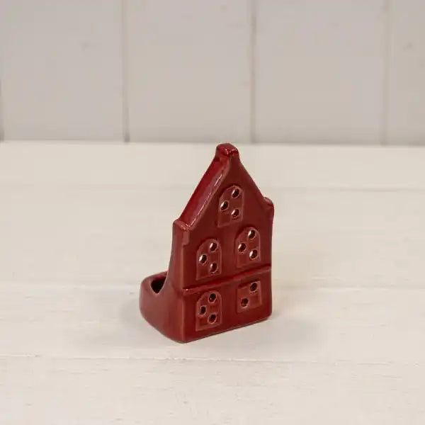 Red Ceramic Pointed House Tealight Holder