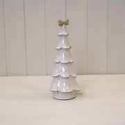 Large Stone Glazed Ceramic Christmas Tree with Cream Bow on Top