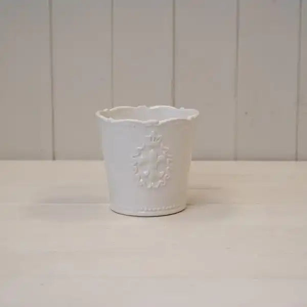 Small White Ceramic Pot TD11.5cm Fleur De Lis