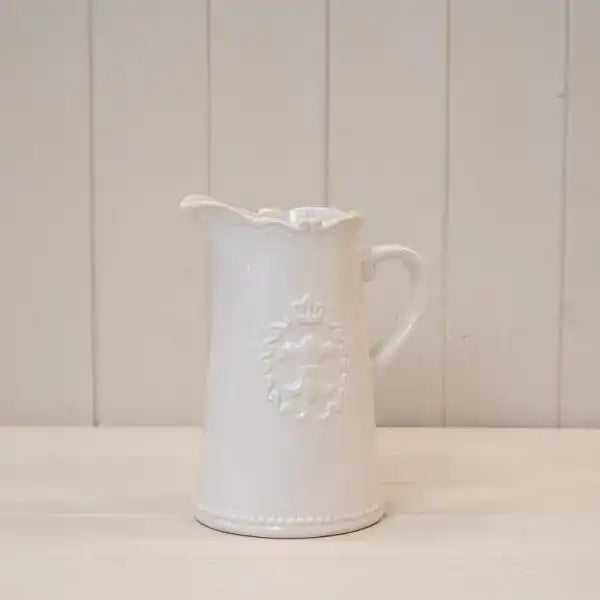 White Ceramic Jug 19cm Fleur De Lis