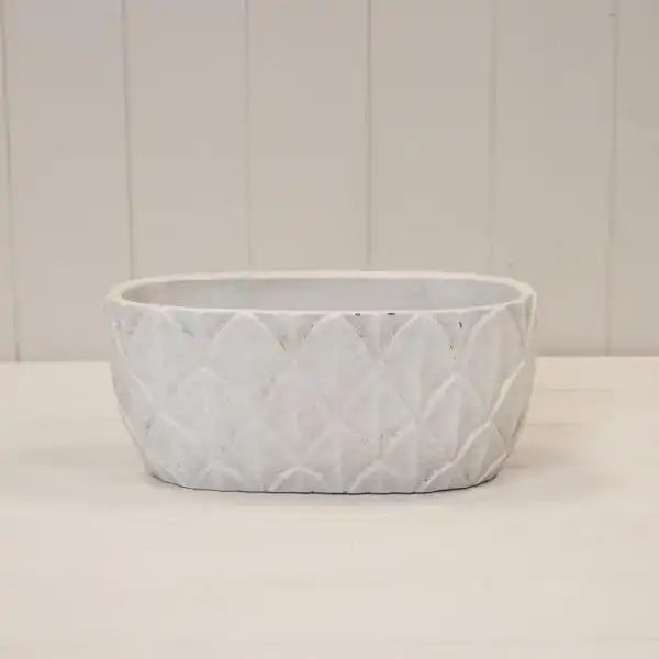 Trough White  Leaf Patterned Pot TD25x12.5xH11cm  WEIGHT-1394g