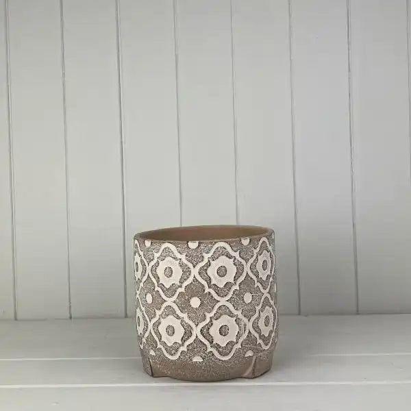 Round Brown Patterned Pot TD16.5xH15.5cm  Weight-1001g