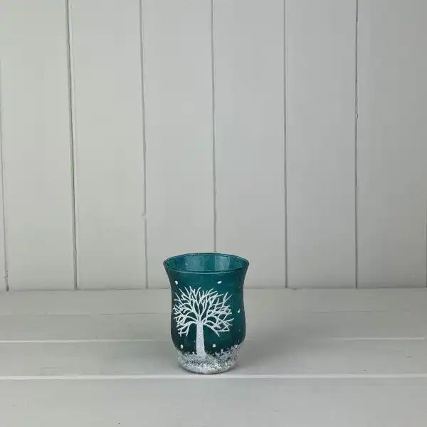 Frosted Blue Glass Tealight Holder TD7.7cm H9cm B4.5cm CL