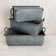 Set of 3 Large Rectangular Metal Trough Planter L: L43cm W20cm H15cm M: L37cm W16.5cm H13cm S: L31c