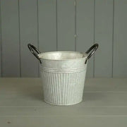 18cm Round Ribbed Aged Zinc Planter