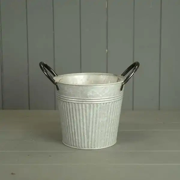 18cm Round Ribbed Aged Zinc Planter