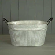 32 x 22cm Oval Ribbed aged zinc planter