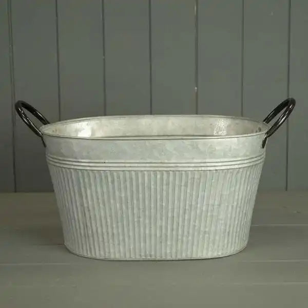 32 x 22cm Oval Ribbed aged zinc planter