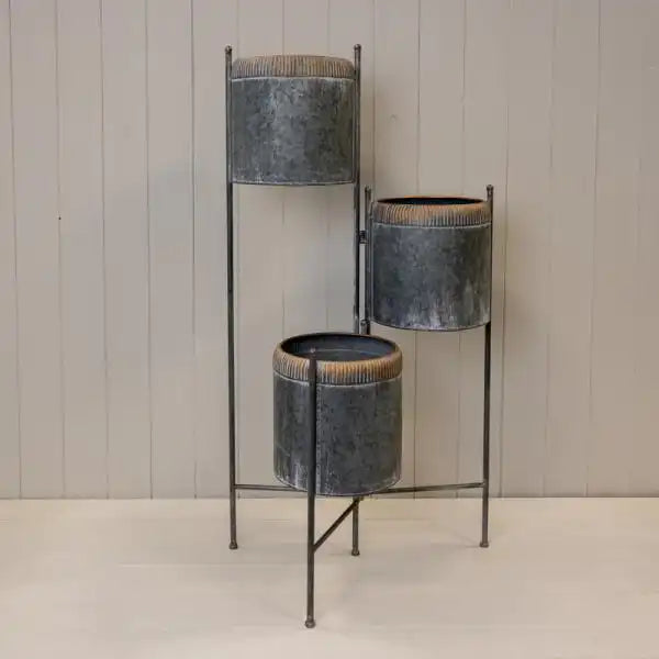 Zinc Tiered Trio Planter 45x24cm H42/86cm