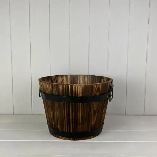 Wooden Barrel with 2 Metal Bands and handles Dia. 28cm H20cm
