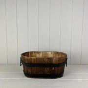 Wooden Oval Planter with 2 Metal Bands and Handles L30cm D18cm H14cm
