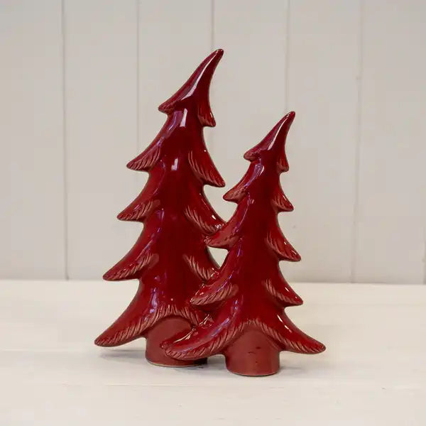 Large Red Ceramic Bendy Double Christmas Trees