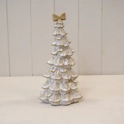 Large Stone Glazed Ceramic Bendy Christmas Tree with Cream Bow on Top
