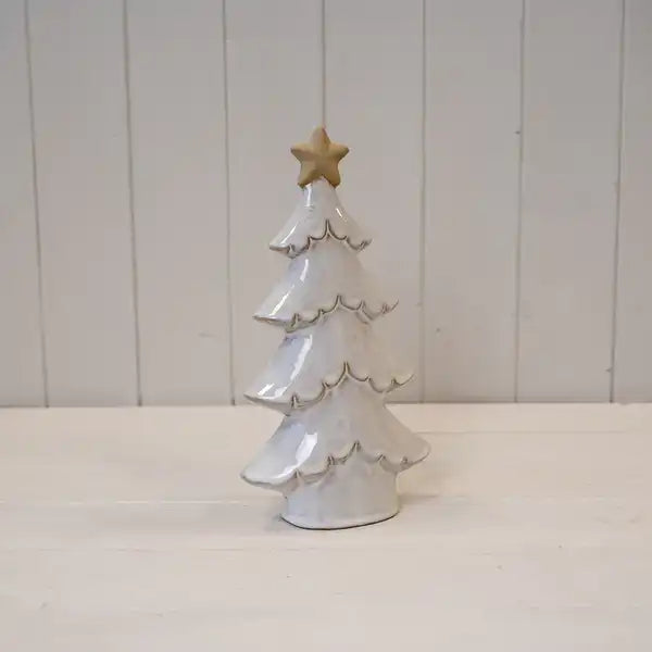 Large Stone Glazed Ceramic Layered Christmas Tree with Cream Star on Top