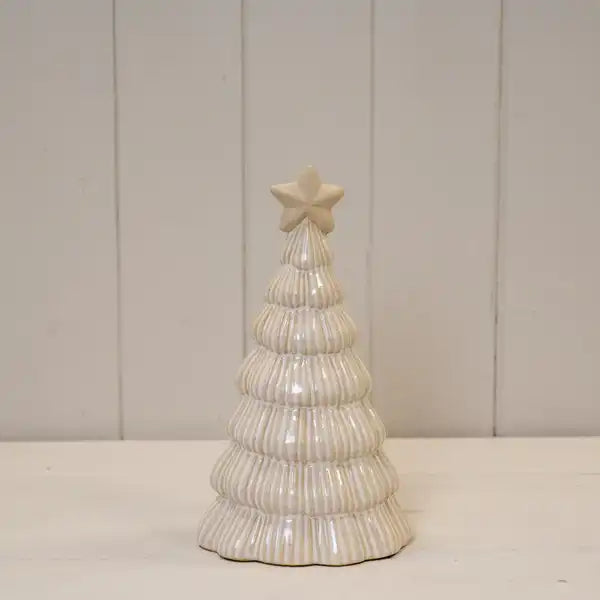 Large Stone Glazed Ribbed Christmas Tree with Star Topper