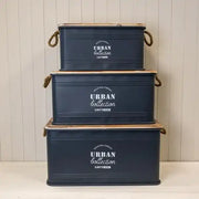 Set of Three Grey Urban Rectangular Storage Containers L:68Lx35.5Wx35H-M:62Lx32Wx31H-S:51Lx28Wx26.5