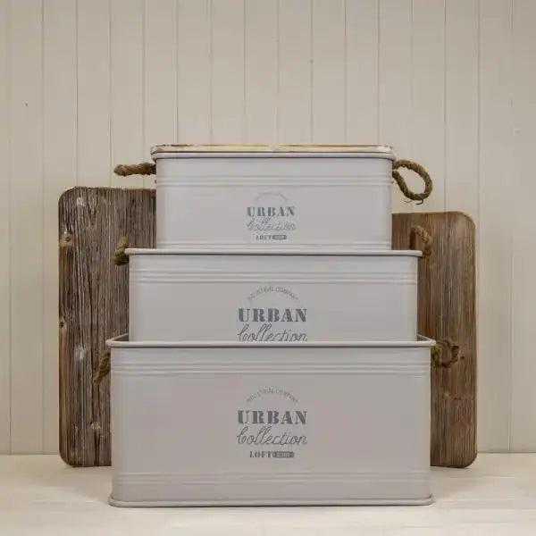 Set of Three Cream Urban Rectangular Storage Containers L:68Lx35.5Wx35H-M:62Lx32Wx31H-S:51Lx28Wx26.