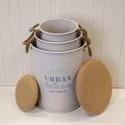 Set of Three Cream Urban Round Storage Containers L40xX55H-M:34Dx50H-S:27Dx44H