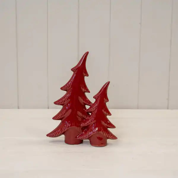 Medium Red Ceramic Bendy Double Christmas Trees
