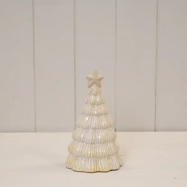 Medium Stone Glazed Ribbed Christmas Tree with Star Topper