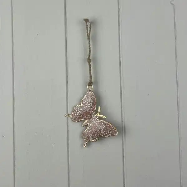 Pink Metal Hanging Butterfly 8cm