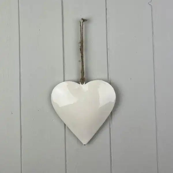 White Enamel Hanging Heart (12cm)