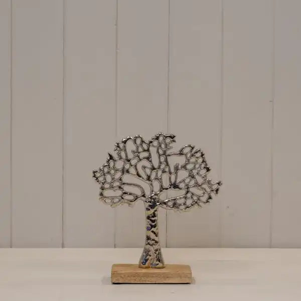 Silver Tree of Life on Wooden Base 19x5x22cm
