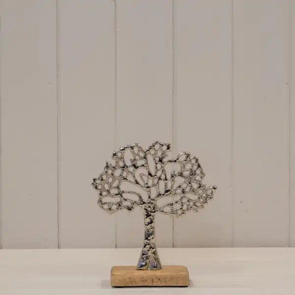 Silver Tree of Life on Wooden Base 16x5x19cm