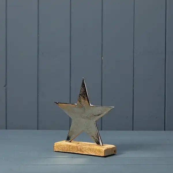 Silver Star on Wooden Base 16.5x5x17cm  Weight-167g