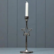 Silver Star Candle Holder 10x10x28cm