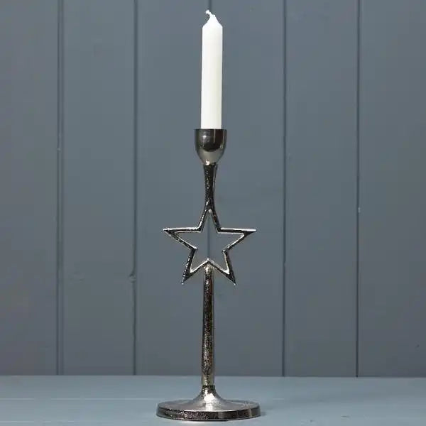 Silver Star Candle Holder 10x10x28cm