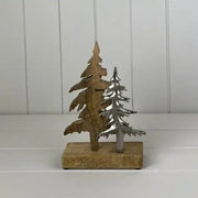 Wood/Metal Trees on Base Festive Decoration L14xD6xH22cm  Weight-292g
